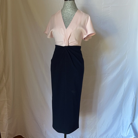 TED BAKER ELLAME 2-TONE SHEATH MIDI TWIST DRESS - Picture 3 of 16